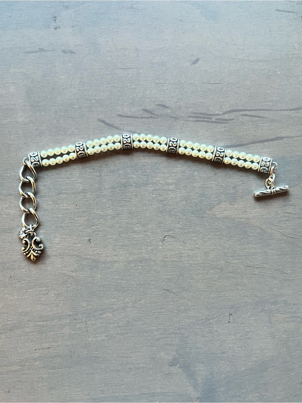 Brighton Lady Jane Double Strand Pearl Fleur-de-Lis Toggle Bracelet